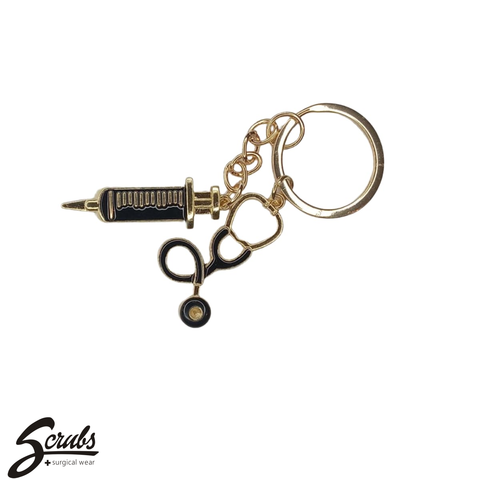 Stethoscope & Syringe key chain - Rose Gold / Black or Rose Gold / White